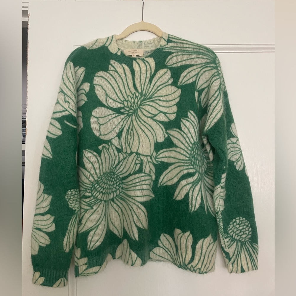 La Maille Sezane Green Floral Mohair Sweater